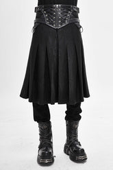 Schwarz Punk Metallic Nebel Strukturiertes Leder Bund Grain Plissee Herren Kilts